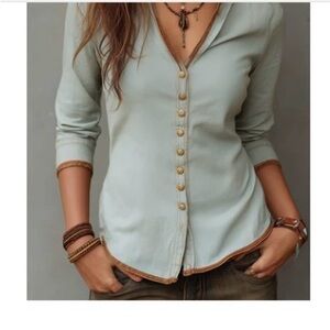 Vintage Washed Henley Collar Denim Blouse